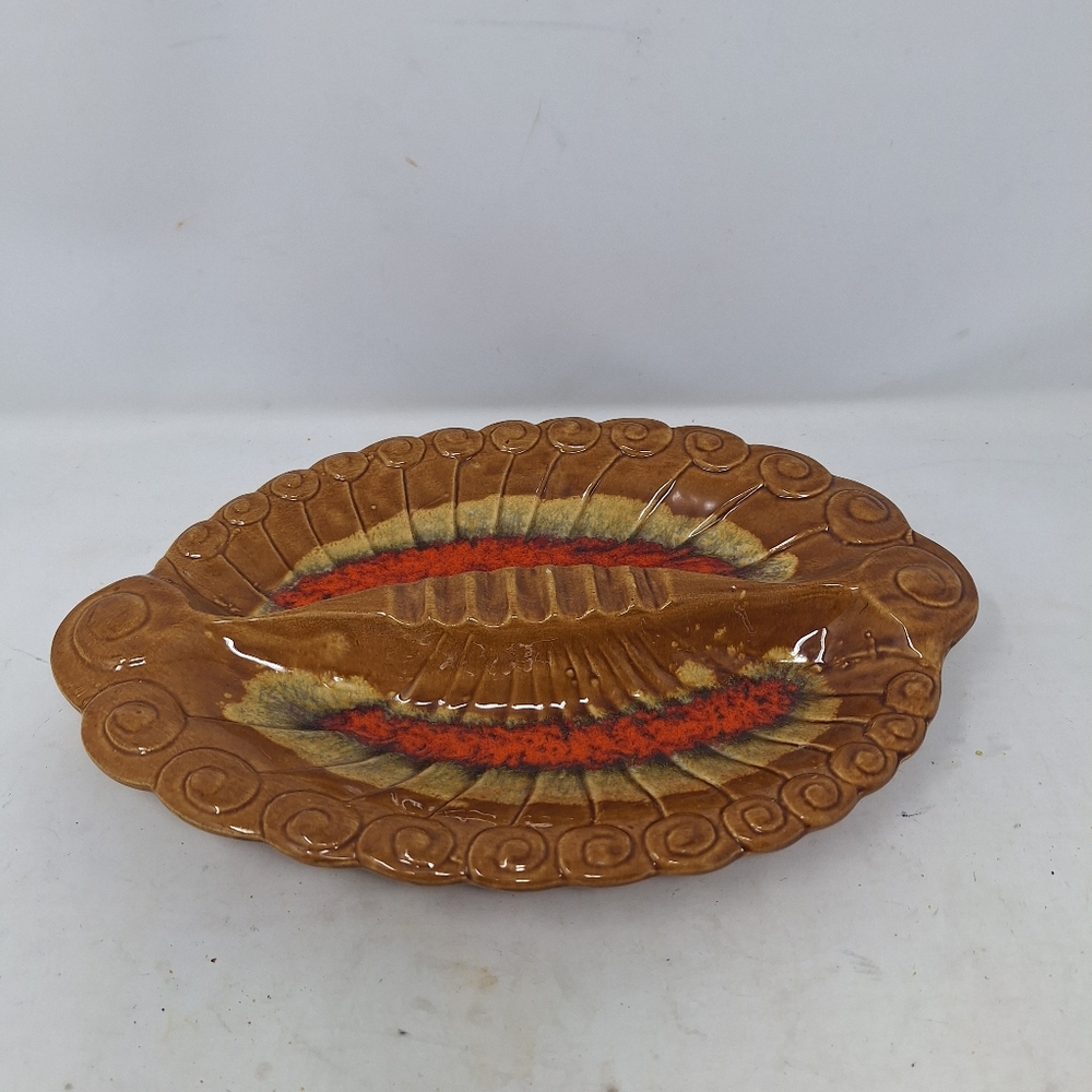 Santa Anita Ware Vintage Leaf Ashtray Brown Orange MCM Pottery Hippie Bohemian
